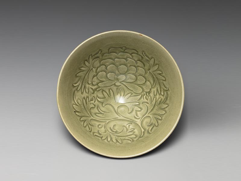 耀州窯 陰刻青磁蓋腕 合子 北宋時代 古玩 中国美術 唐物 擺件 311b