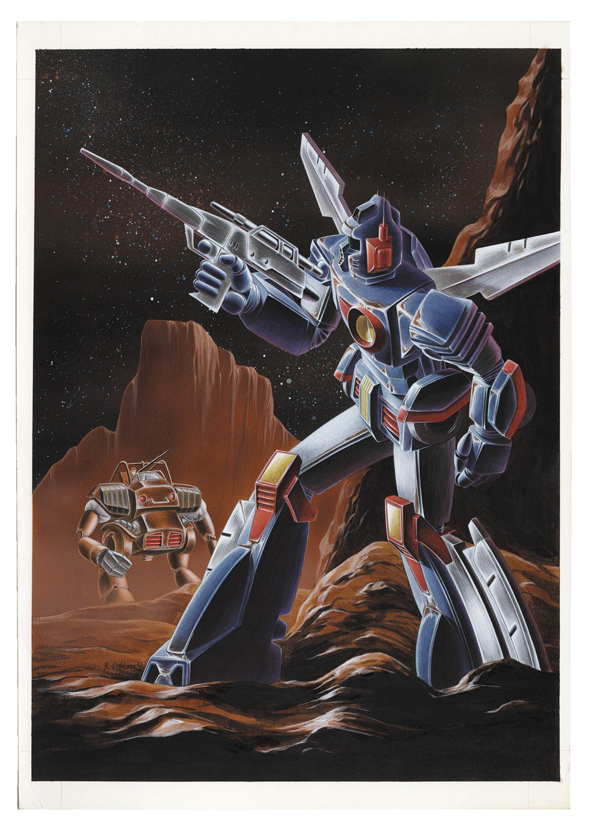 湖川友謙先生 直筆カラーイラスト 直筆サイン 戦闘メカザブングル