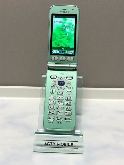 ムスビー｜docomo らくらくホン F-02J 判定〇 ミントグリーン 初期化