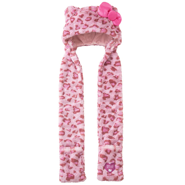 Order】USJ Hello Kitty Pink Leopard Print Furry Muffler with Hood