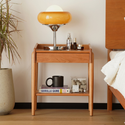 Woody Prime Cherry 引き出し付きナイトテーブル | ベッド周りが