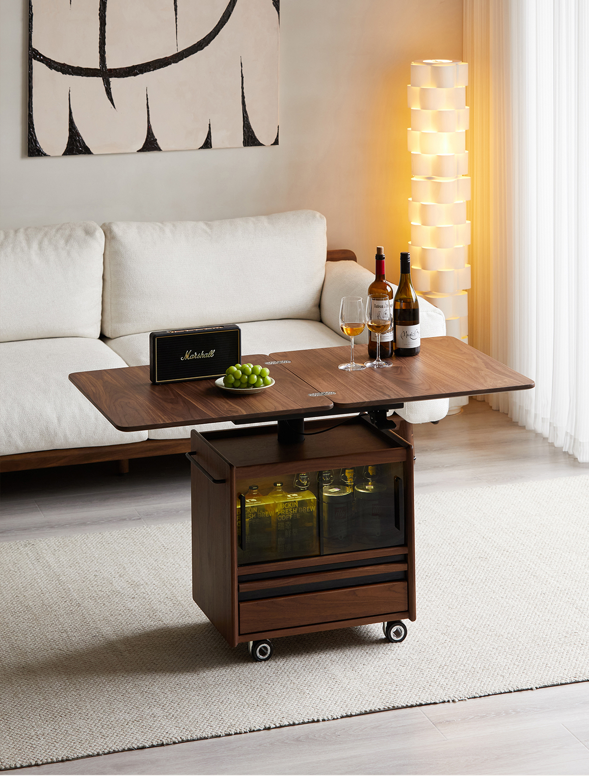 Woody Prime Walnut 拡張回転式キャリーサイドテーブル | 柔軟な可動で