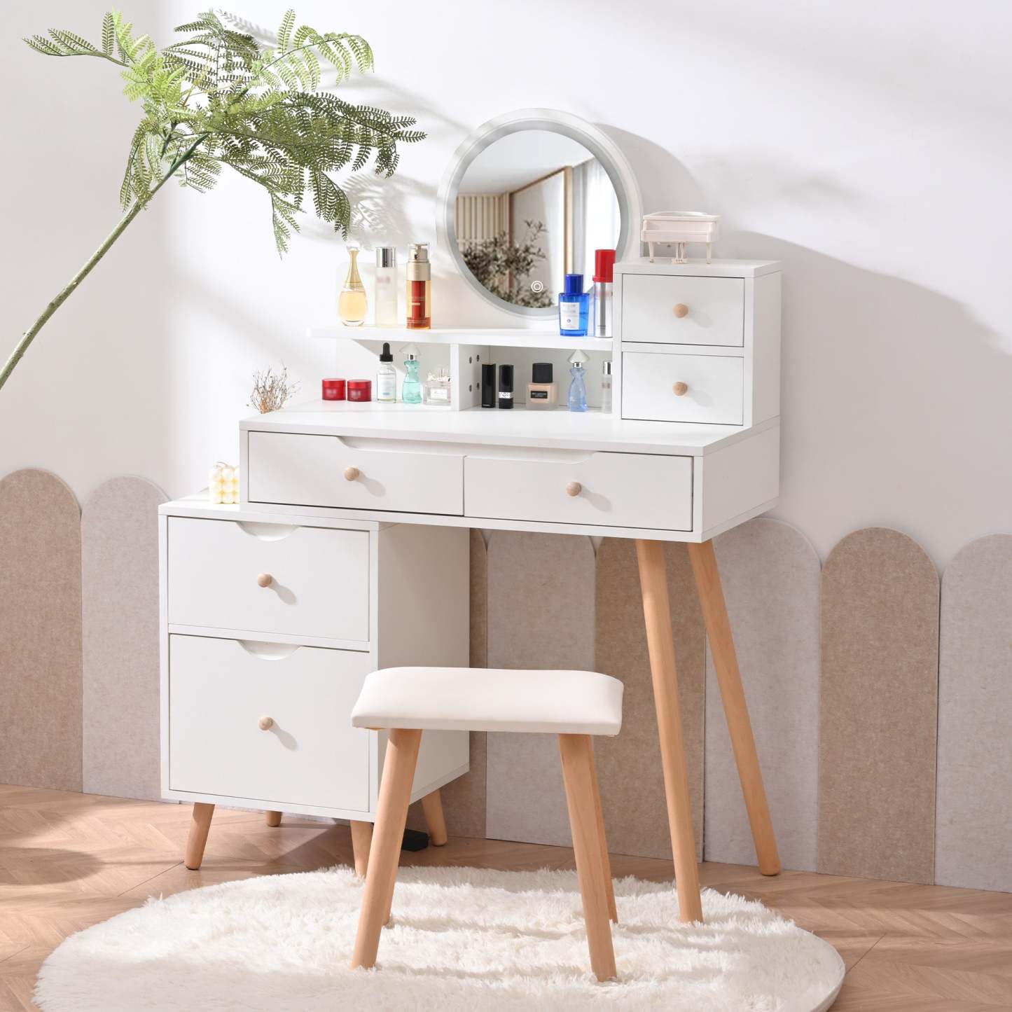 ホワイト木製ドレッサー・鏡台 直接お持ち帰り専用特価も可能 ホワイト