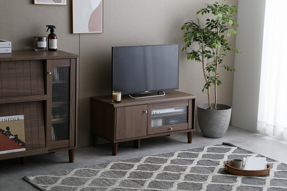 モダン木製ガラス扉付きテレビ台 | 洗練されたデザインと豊富な収納力