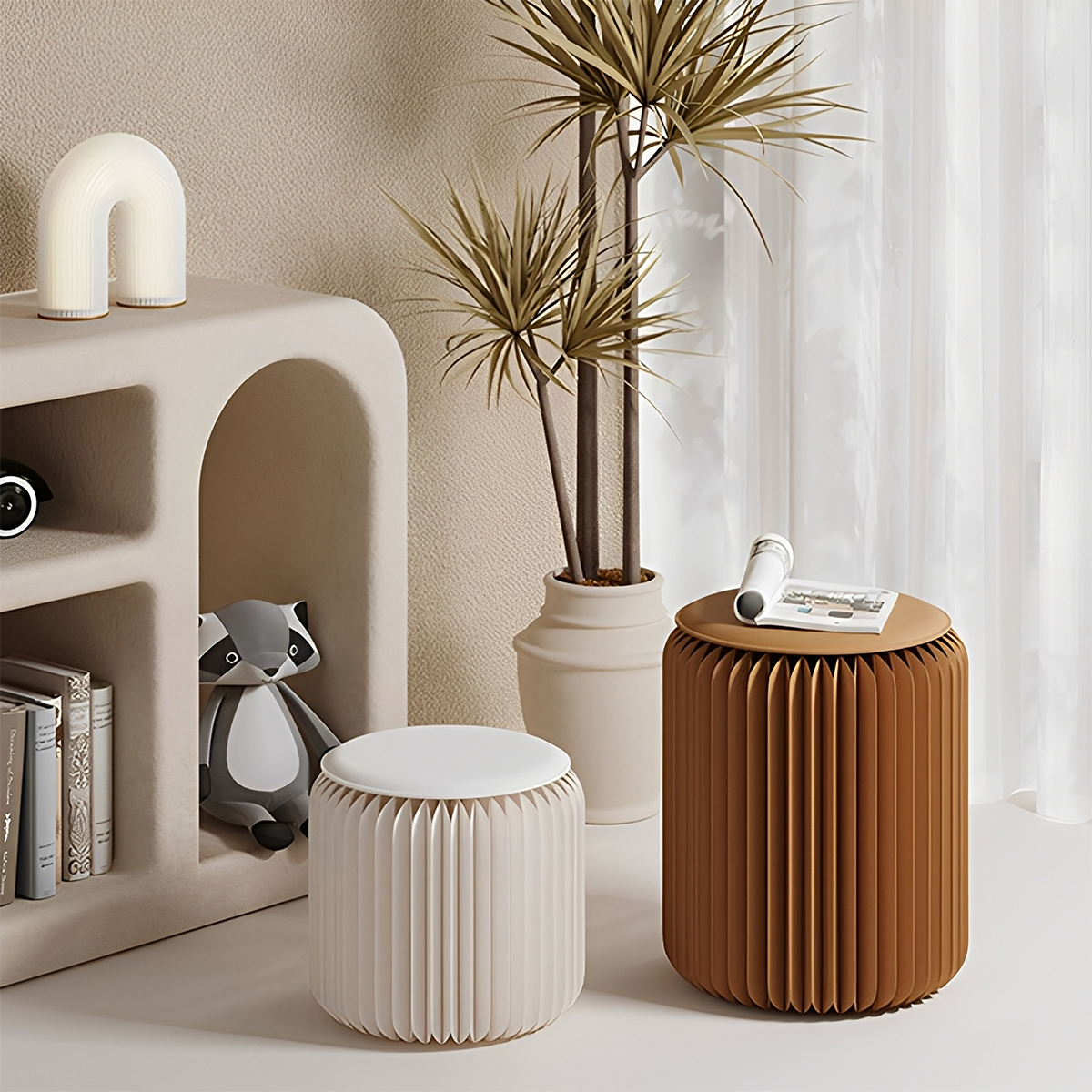 Kraft Paper 折りたたみ クラフト紙ラウンドスツール | コンパクトに