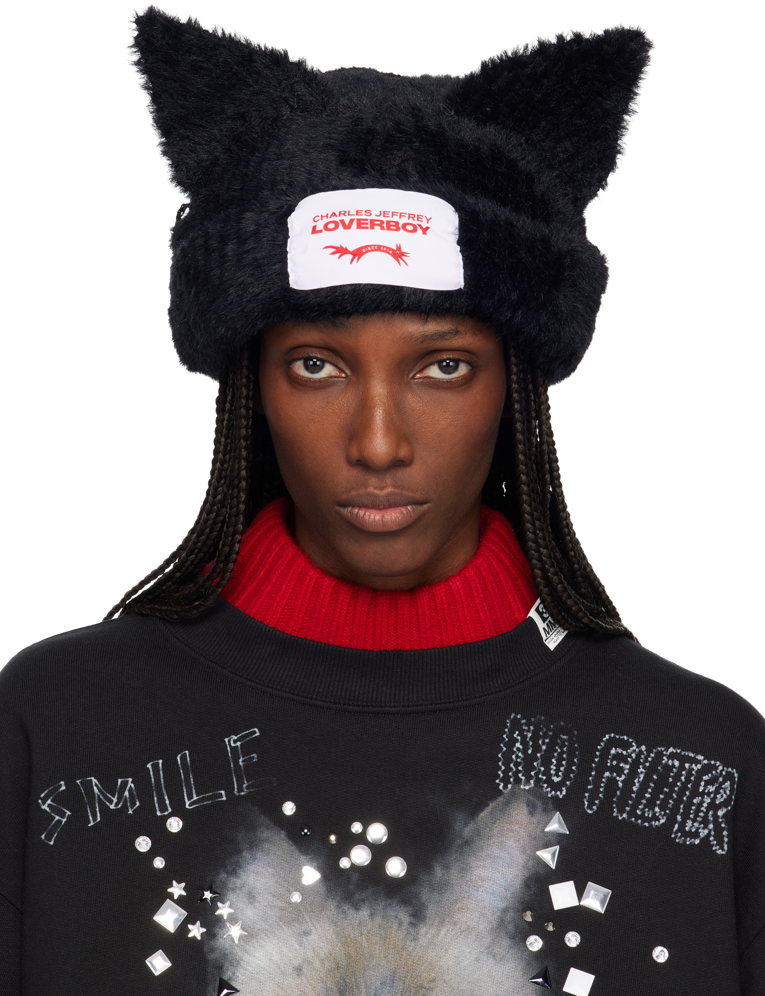 Charles Jeffrey LOVERBOYのブラック Fluffy Chunky Ears ビーニーが
