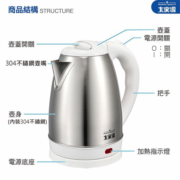 大家源不鏽鋼快煮壺1.8L-白色TCY-2788 - PChome 24h購物