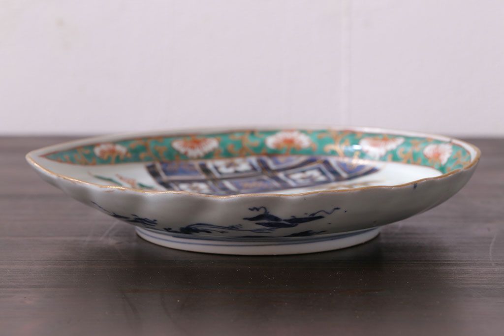 江戸 伊万里色絵 あわび型盛皿 大明年製銘 アンティーク 送料込み