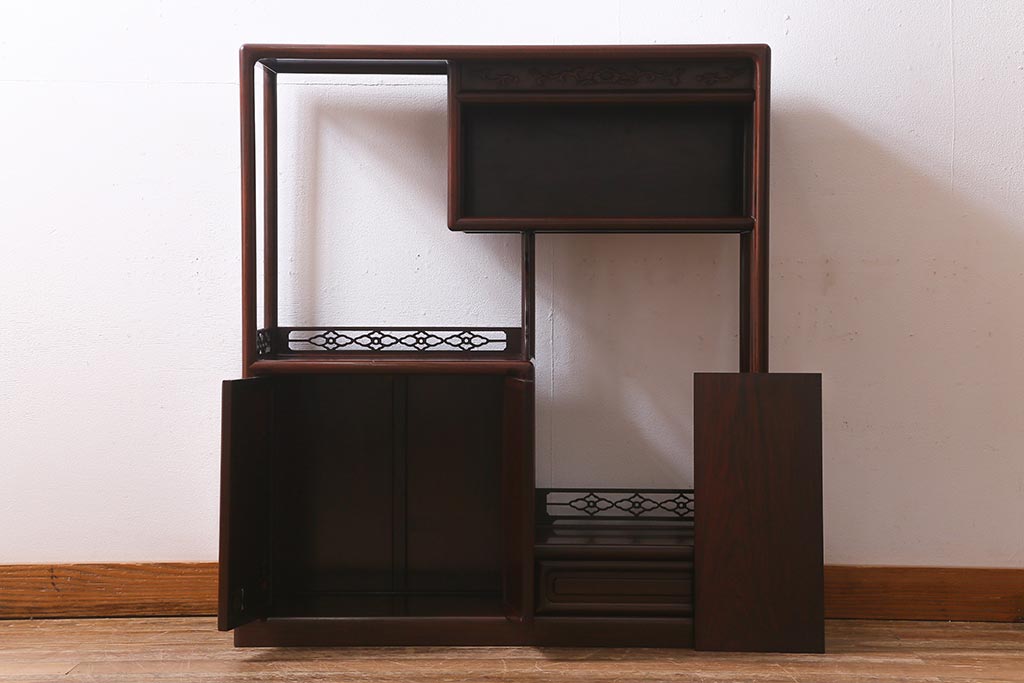 指物工芸 総シタン材(紫檀) 漆塗り 花台 アンティーク 指物工芸 総