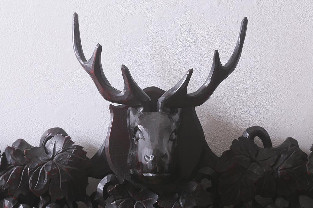 西洋アンティーク 木製ミラー 鹿と葡萄の装飾 西洋アンティーク 木製