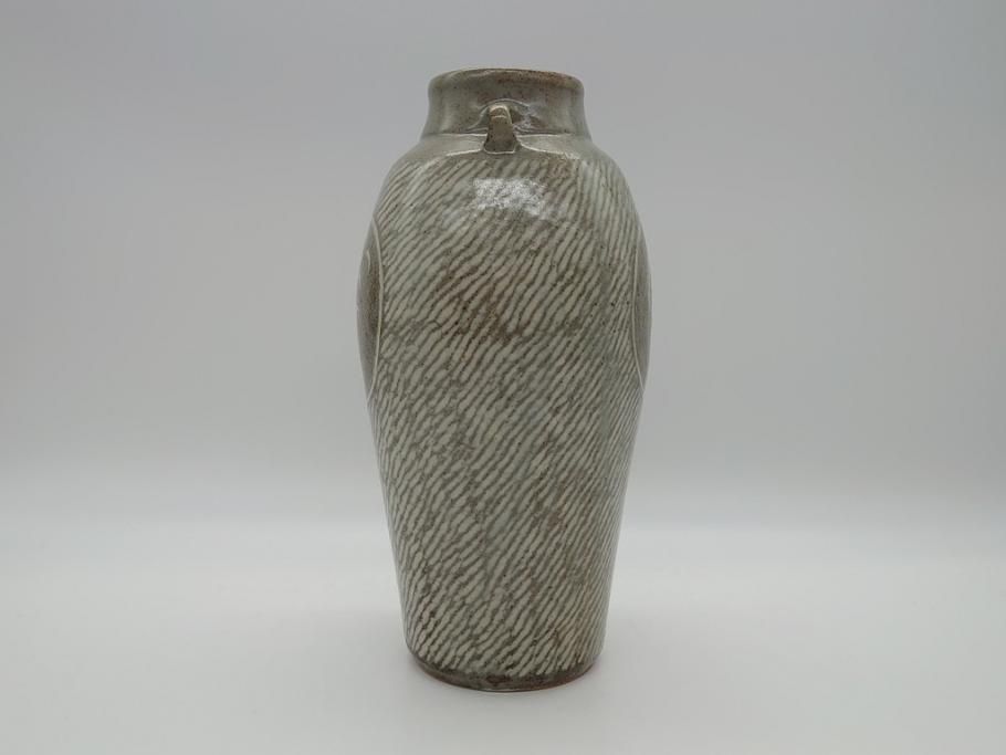 真作 人間国宝 島岡達三 地釉象嵌縄文壷 高さ約27センチ 真作 人間国宝