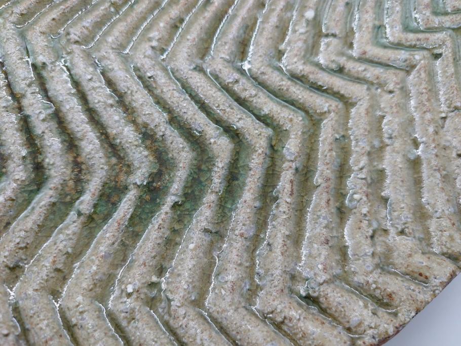 坂田甚内作 灰釉波紋長皿 懐石料理 送料込み250611 坂田甚内作 灰釉