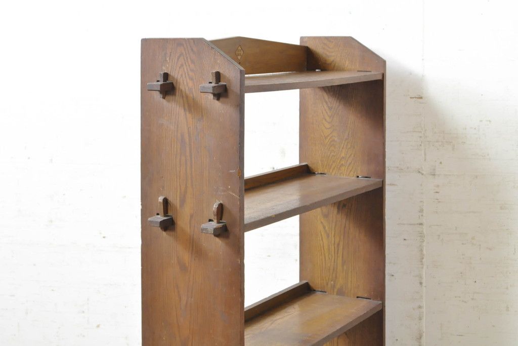 楔本棚4段 木製棚 オープンラック 昭和レトロ 古家具 楔本棚4段 木製棚