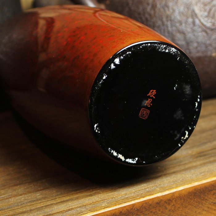 金剛石目塗漆器 無形文化財指定 鳥羽鐐一 硬忍 花瓶 漆器 漆