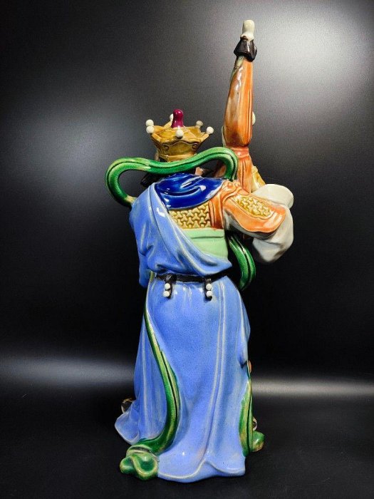 早期石灣陶老件-大型風調雨順之多聞天王#01（名家：林偉東）高45公分