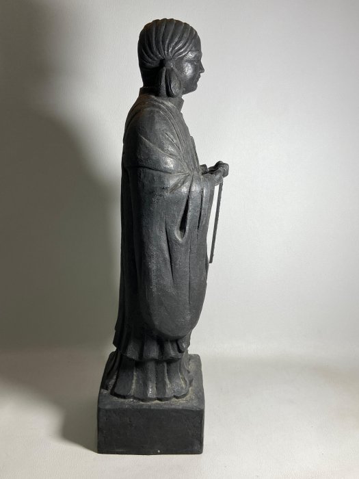 古玩輕鬆拍】老日本金工家板坂辰治作落款銅製(聖徳太子像)聖德太子像