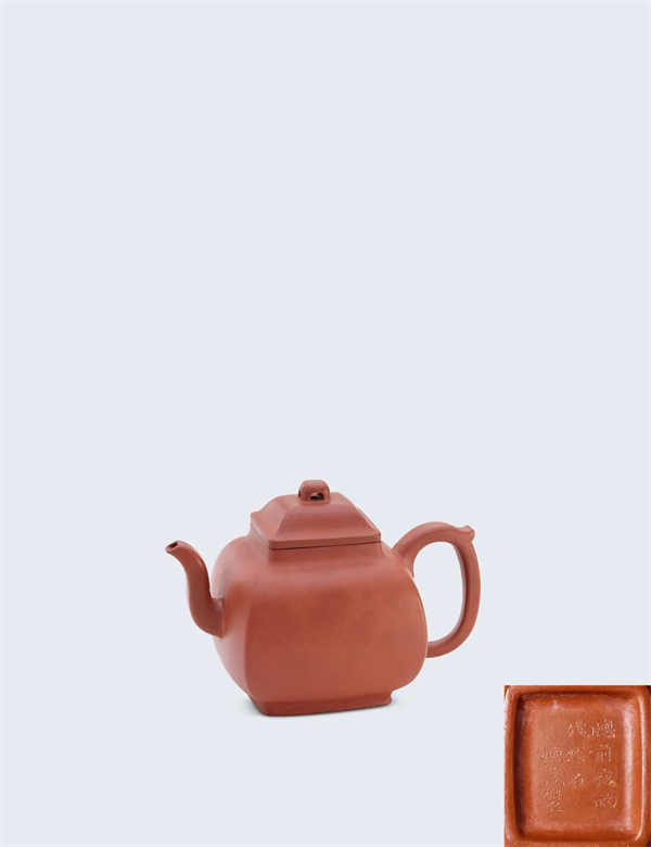 清時代 年代物 紫砂筆梅花詩文入り 筆筒 朱泥 雕刻 在銘 清時代 年代物