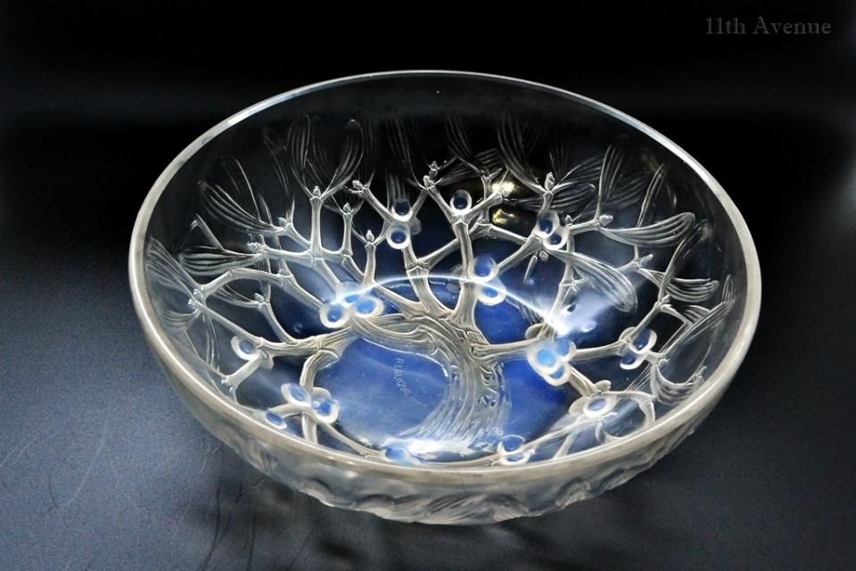 ラリック クリスタルガラス 陽刻小鳥図ボウル ラリック クリスタル