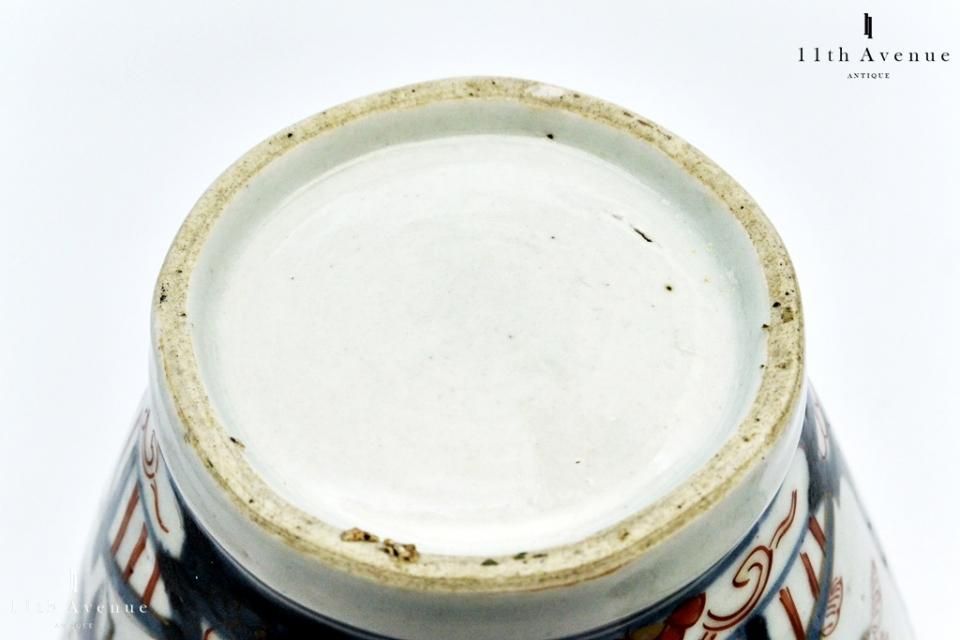 古伊万里 藍九谷染付沈香壷 江戸時代中期〜後期 口縁部朱漆修復 有田焼