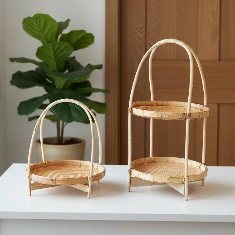 タイ｜竹かごのケーキスタンド - 2種類（1段、2段）｜ラフエイジア