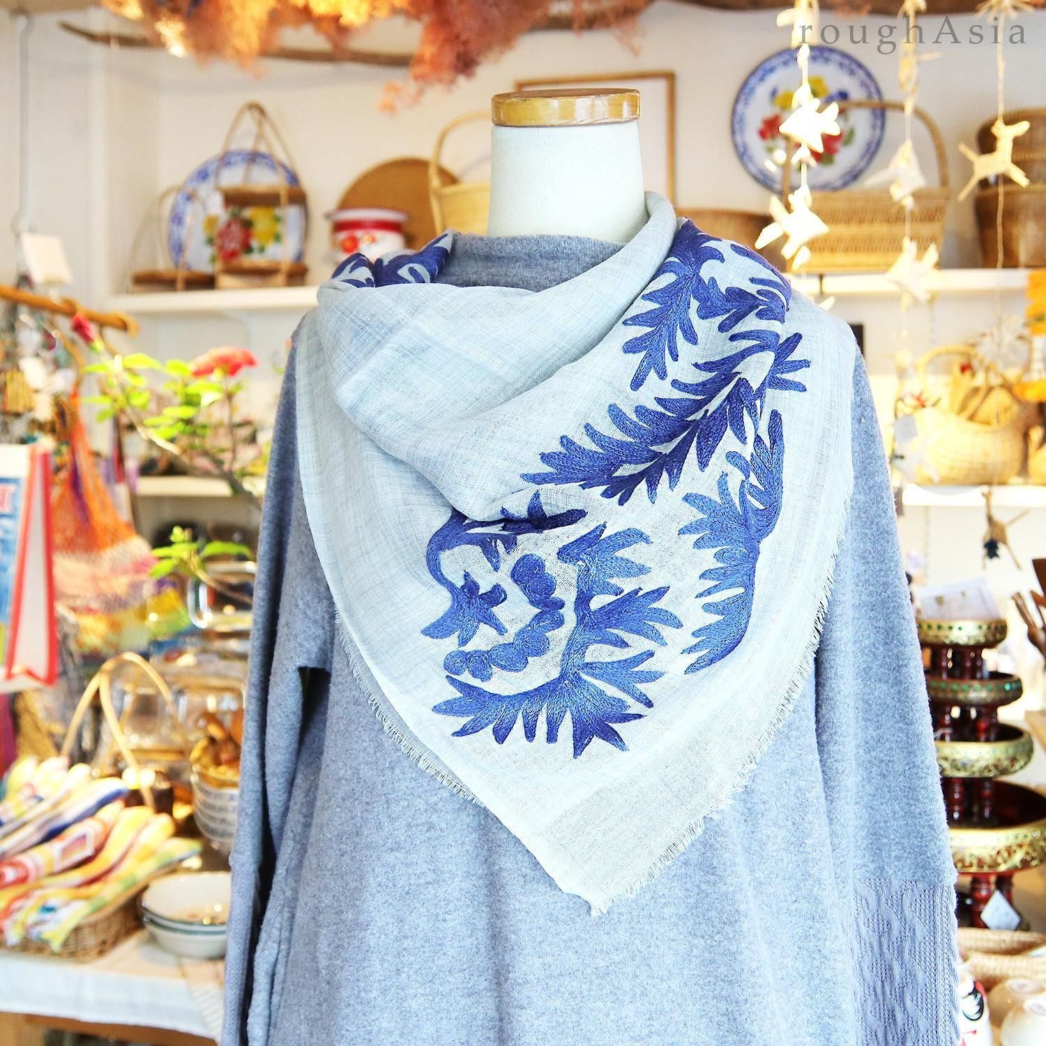 インドウールシルクスカーフ アリ刺繍 ｜ラフエイジア タイやアジアの
