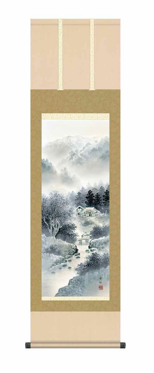 真作】掛軸 水墨雪景山水 墨一色の冬景 南画逸品 共箱入 T107 真作
