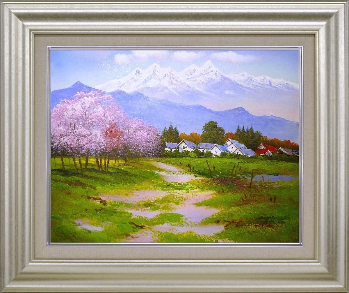 油絵 方冰山 80×80cm 額縁付き