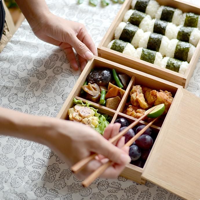 松屋漆器店｜白木塗タモ［6寸］二段重箱(ナチュラル) - ハシュケ