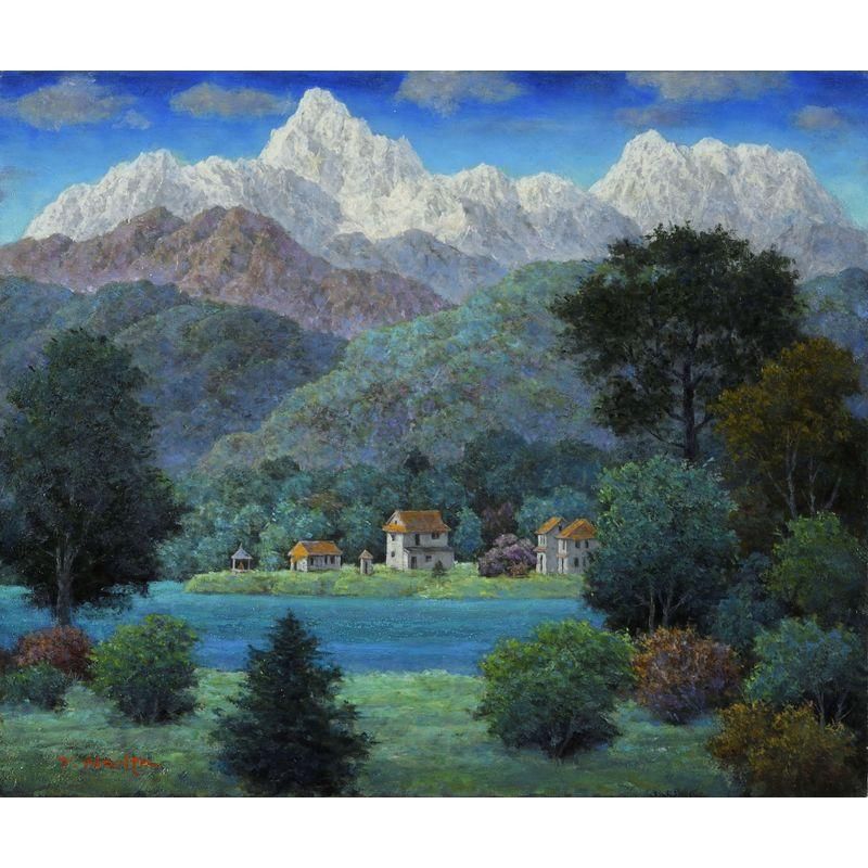 希少 絵画額装 油彩肉筆画 真作 成田禎介『白い船』F6サイズ 個展作品