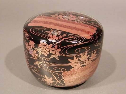 茶道具 金地 滝山水蒔絵 中次 奥野雄山 棗 雄山作 漆器 金蒔絵 茶器