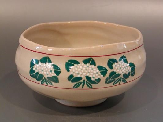 白釉緑彩碗④ ミャンマー アジアアンティーク 魚模様 植物模様 茶碗