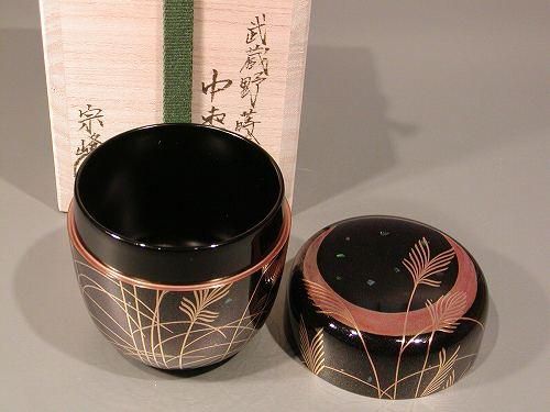 熨斗蒔絵 中棗 治峰作 茶道具 池端治峰作 朱塗 のし(熨斗)蒔絵 中棗
