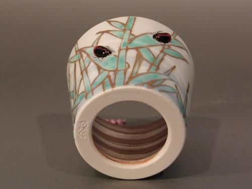 茶道具 蓋置 色絵 芦と蛍の図、 京都 高野 昭阿弥作、共箱 新品