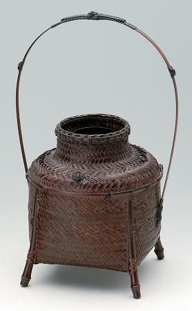 掛花入 竹編 /手付角網花入染竹：2個まとめセット昭和レトロ時代物