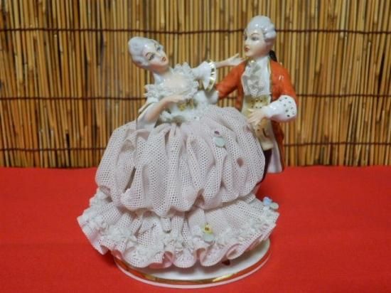 Reine Handarbeit 陶器製 レースドール人形 - 「宝の森」昭和レトロ