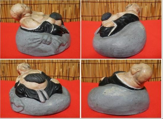 陶器 土人形 布袋様 （裏春画置物） - 「宝の森」昭和レトロ雑貨