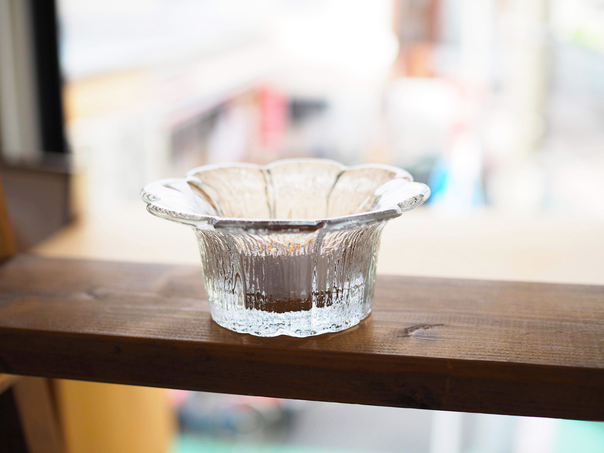 デンマーク)ガラス 花 キャンドルホルダー - 北欧アンティーク