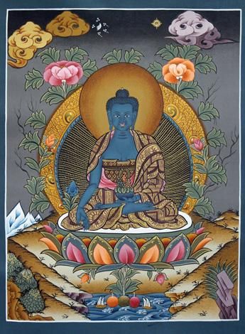 薬師如来（やくしにょらい／バイシャジャグル）[S]・タンカ（仏画）｜彩雲