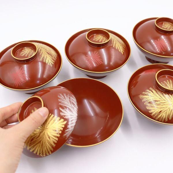 昭和初期輪島塗沈金さび朱色吹物椀美品