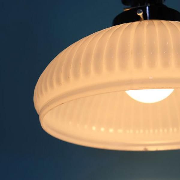 大正・昭和 電笠 電傘 ランプシェード 乳白 照明 レトロガラス 和電笠