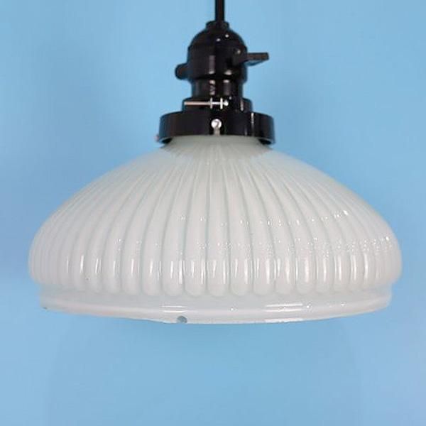 和風照明 二灯式 大正昭和レトロ 電傘 電笠 花菱文 乳白ガラス