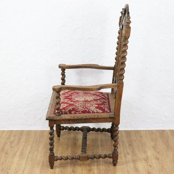 イギリスアンティーク アームチェア ジャコビアン様式動物脚張替済ソファ