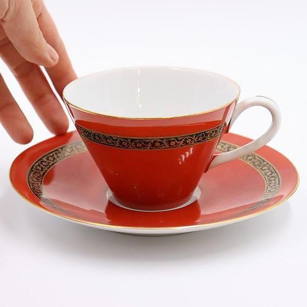 赤花唐草ティーカップ＆ソーサー｜レトロ昭和｜口径9.5cm