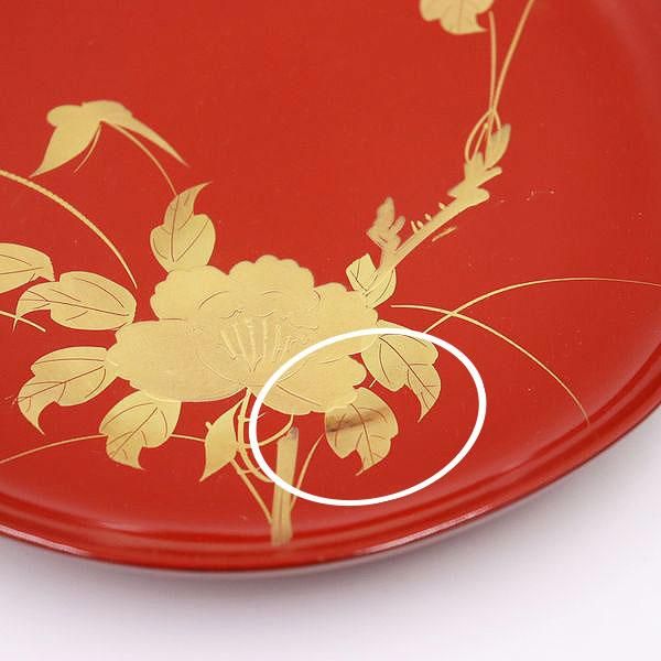 朱塗蒔絵花模様木皿10枚 [B25358] 朱塗蒔絵花模様木皿10枚 [B25358