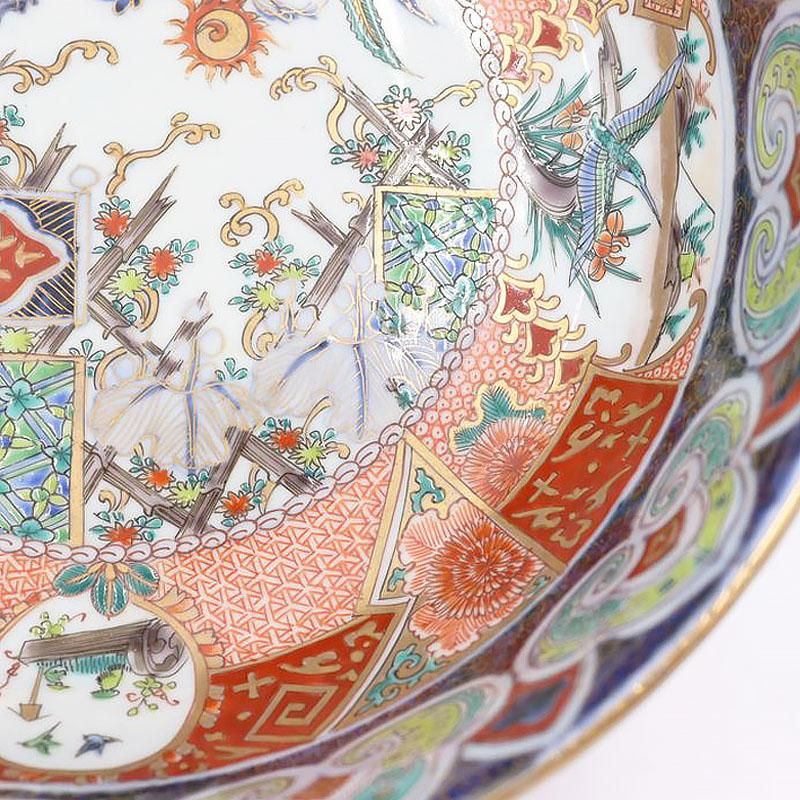大鉢 骨董 アンティーク 色絵 金縁 菊型 大聖寺伊万里 菊花 金欄手 お正月