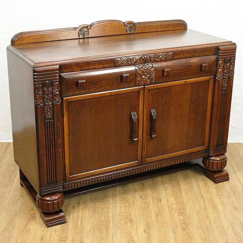 キャビネット サイドボード イギリス製 彫刻入り オーク材