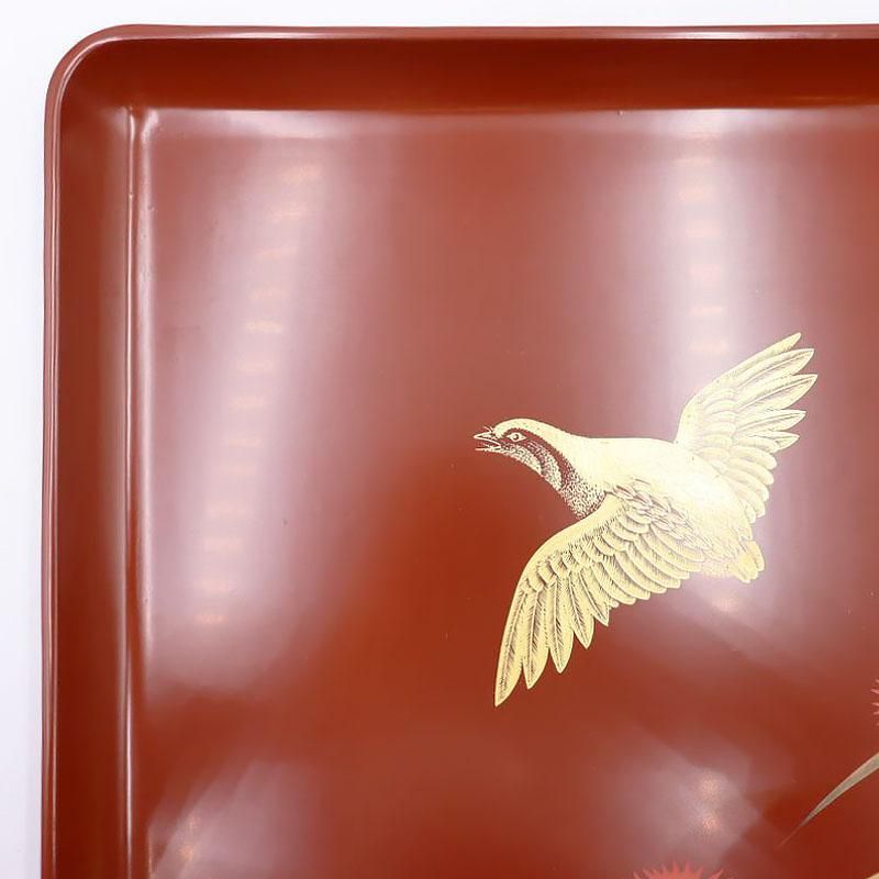 折敷 輪島塗 古代朱 沈金 昭和初期 36cm四方盆