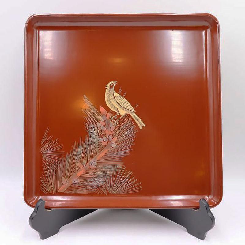 隅切 折敷 朱塗り盆 No.2 古美術 古道具 アンティーク