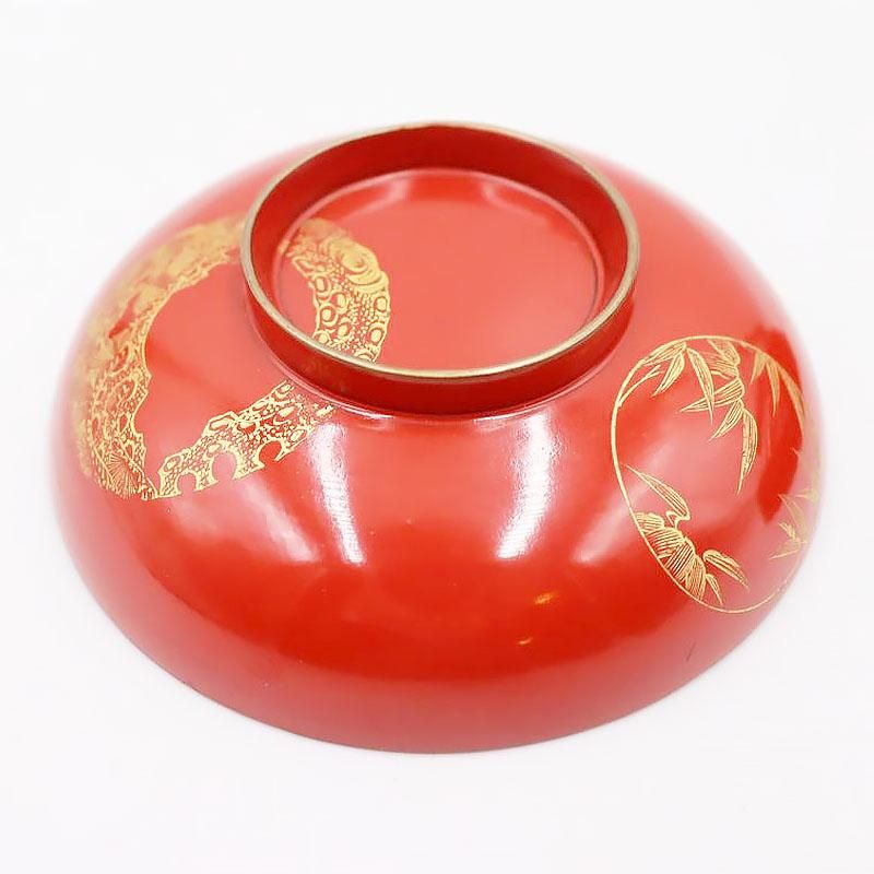 漆器 蓋椀 朱塗り 沈金入り 大正昭和初期 直径11.5cm