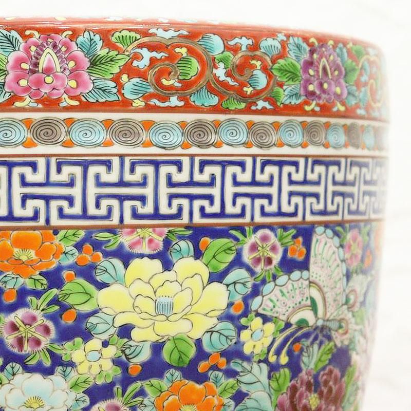 骨董 大型 古伊万里 伊万里 火鉢 十錦手 色絵 鉢カバー 睡蓮鉢 メダカ 金魚